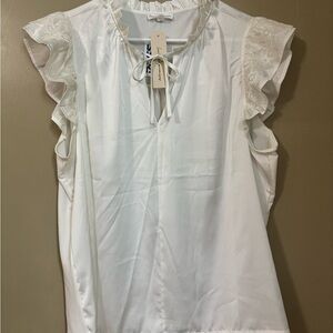 White Blouse with Tie Neck Detail